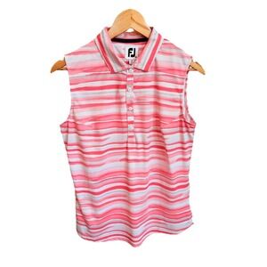 FOOTJOY Golf Sleeveless Polo Tank Shirt Womens Sz M Bright Coral Watercolor